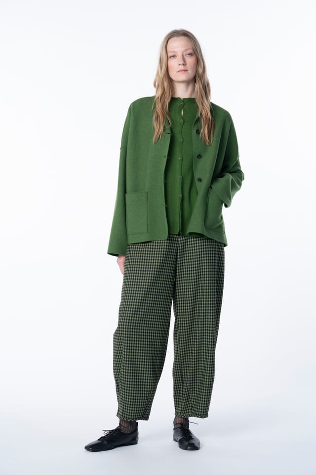 Trousers 6514 - Wool blend with gingham check - 660GREEN - 10260710514
