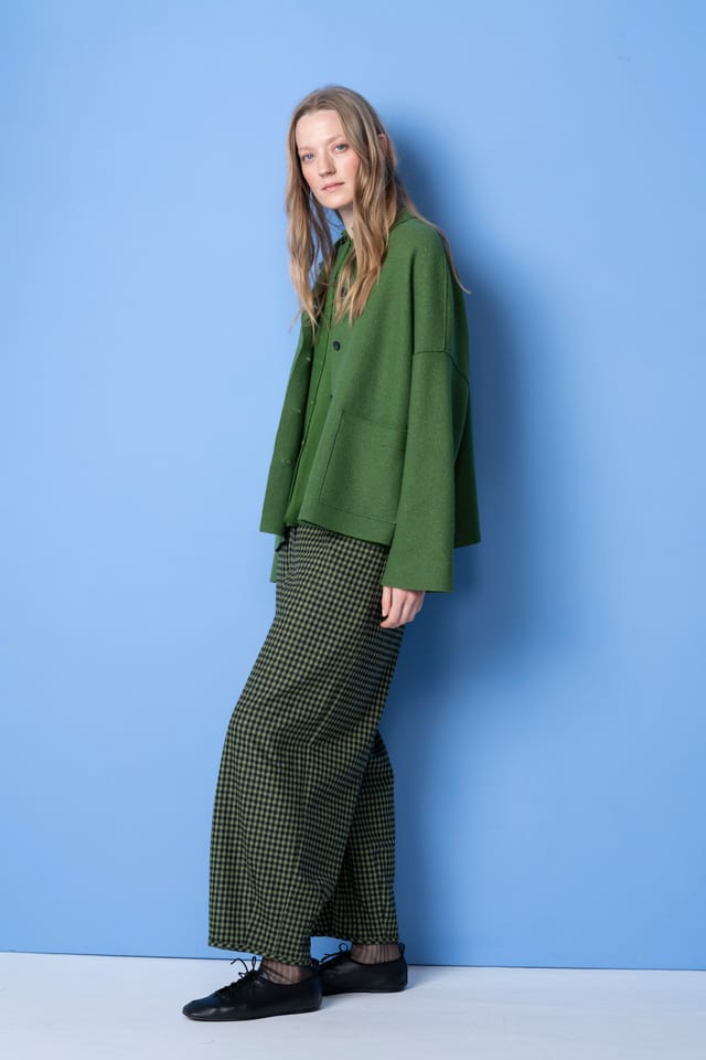 Trousers 6514 - Wool blend with gingham check - 660GREEN - 10260710514