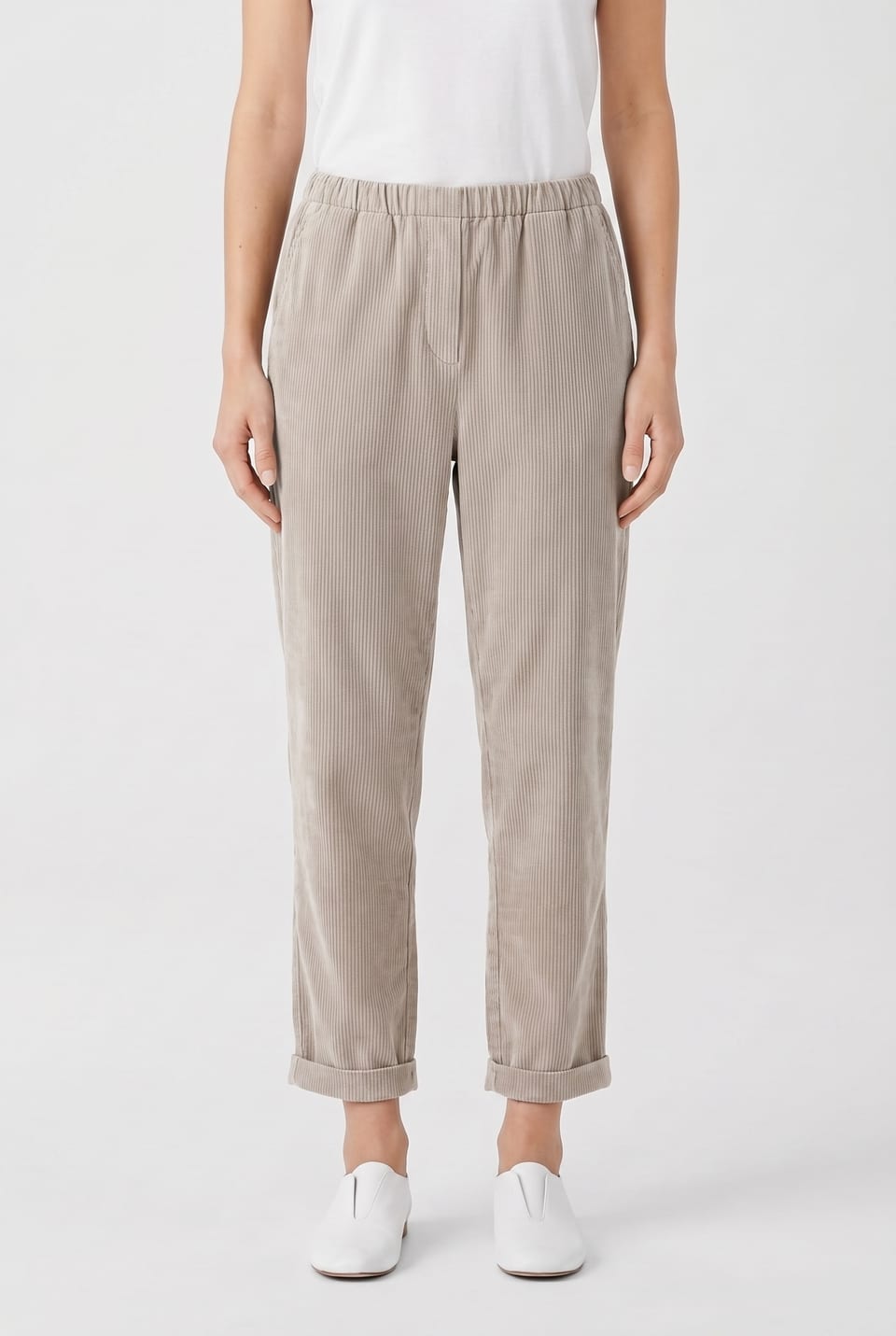 Pantalon 6519 - Cordon aiguilleté en coton extensible - 122ECRU - 10260710519