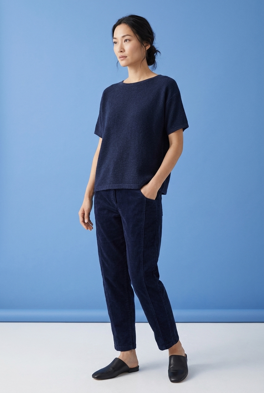 Trousers 6525 Blue Pure cotton corduroy