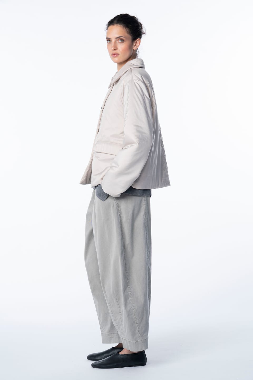 Trousers 6528 - Cotton lyocell moleskin with stretch - 122ECRU - 10260710528