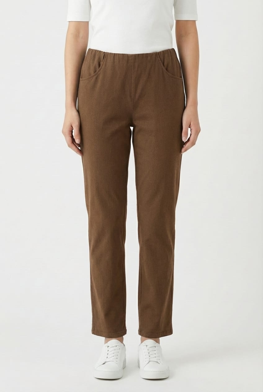 Trousers 6529 - Cotton lyocell moleskin with stretch - 862WOOD - 10260710529