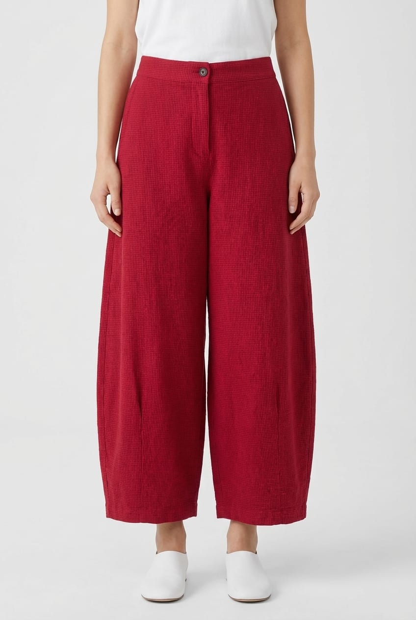 Trousers 6530 - Dobby cotton check - 350SCARLET - 10260710530