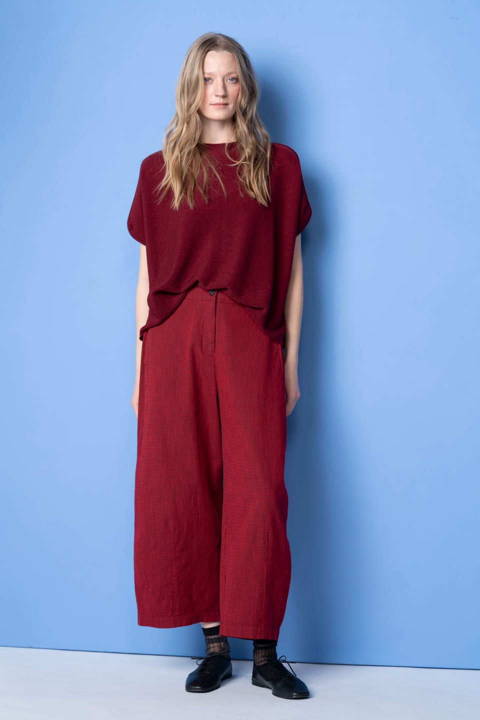 Trousers 6530 - Dobby cotton check - 350SCARLET - 10260710530