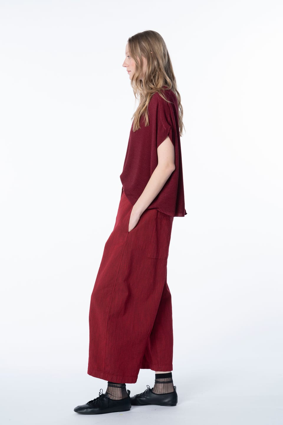 Trousers 6530 - Dobby cotton check - 350SCARLET - 10260710530