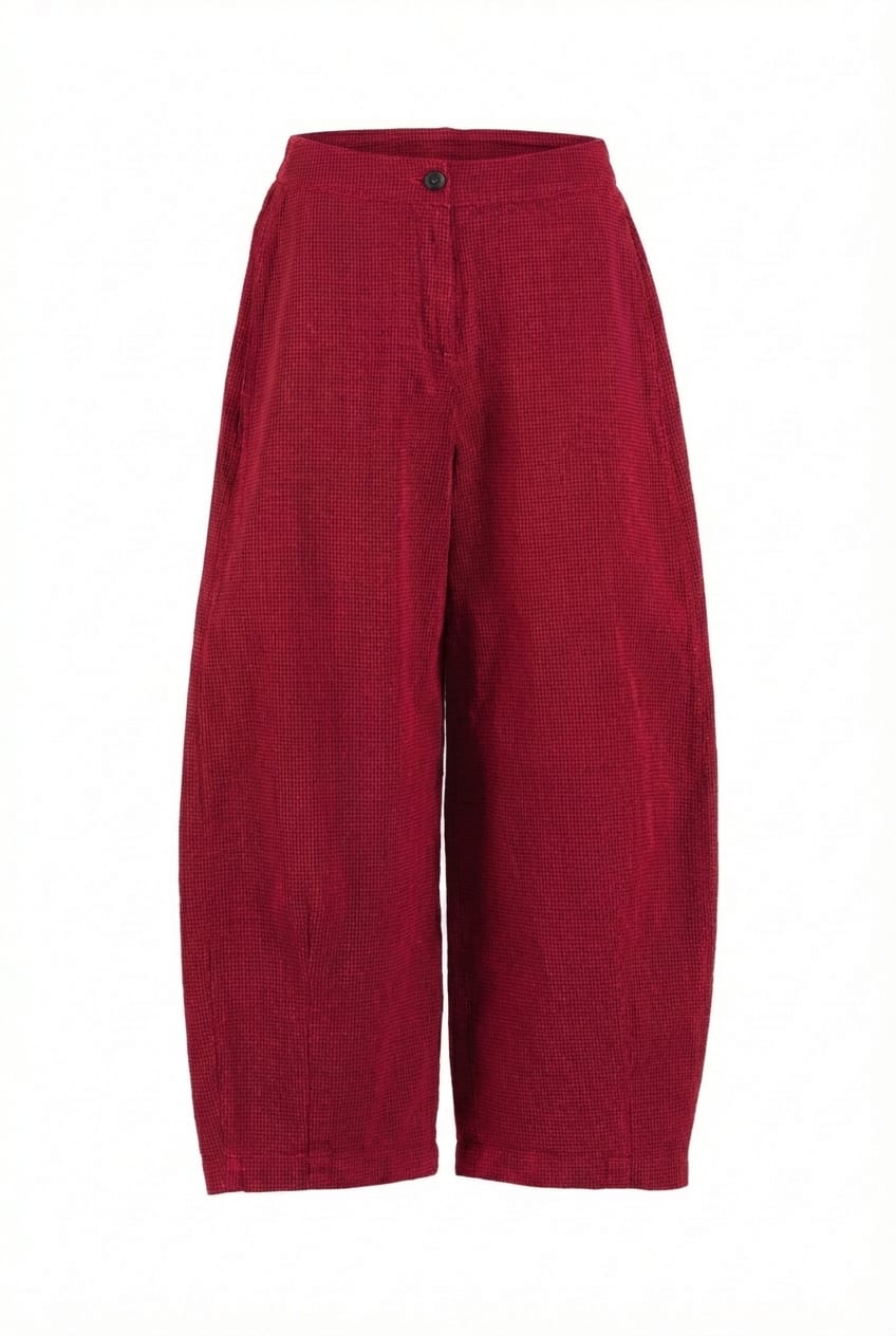 Trousers 6530 - Dobby cotton check - 350SCARLET - 10260710530