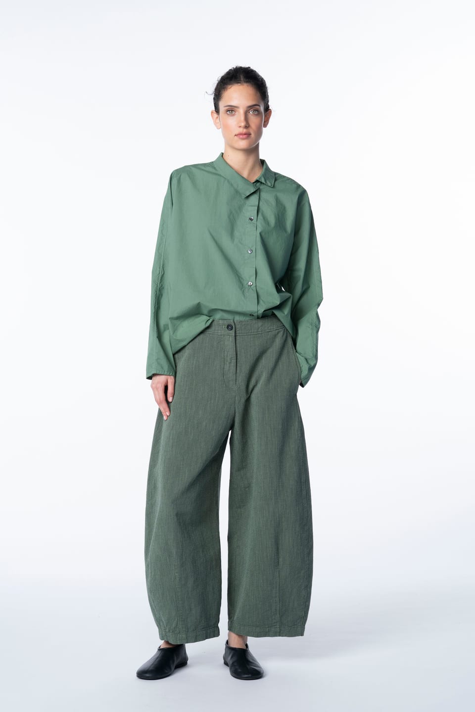 Trousers 6530 - Dobby cotton check - 640MYRTLE - 10260710530