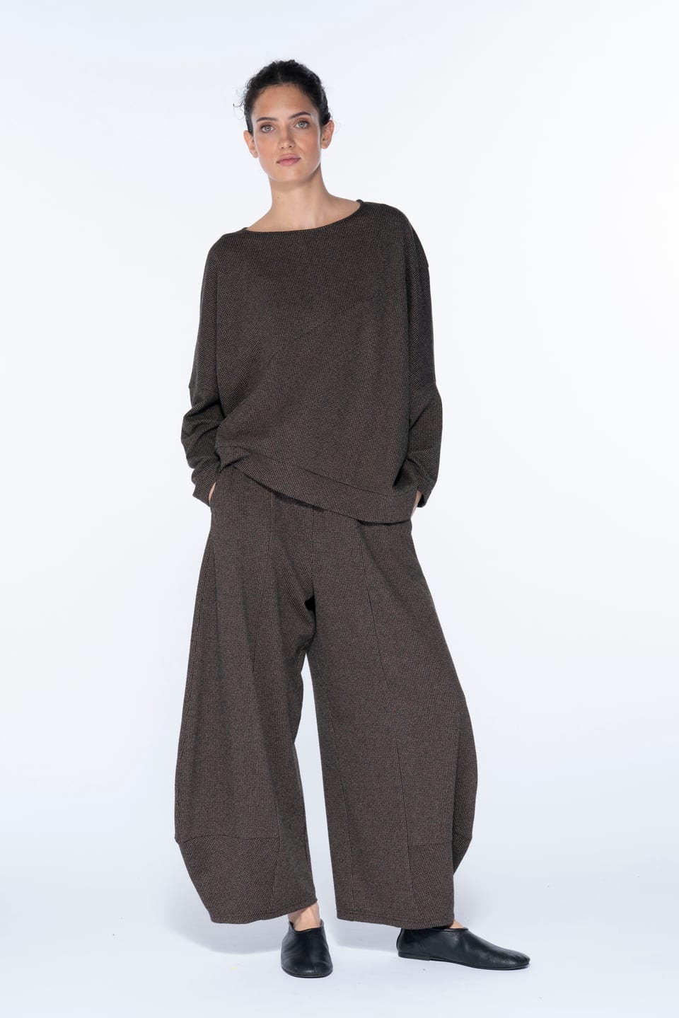 Trousers 6537 - Houndstooth jacquard jersey - 860WOOD - 10260710537