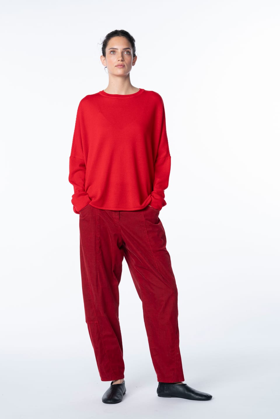 Trousers 6541 - Cotton needlecord with stretch - 352SCARLET - 10260710541