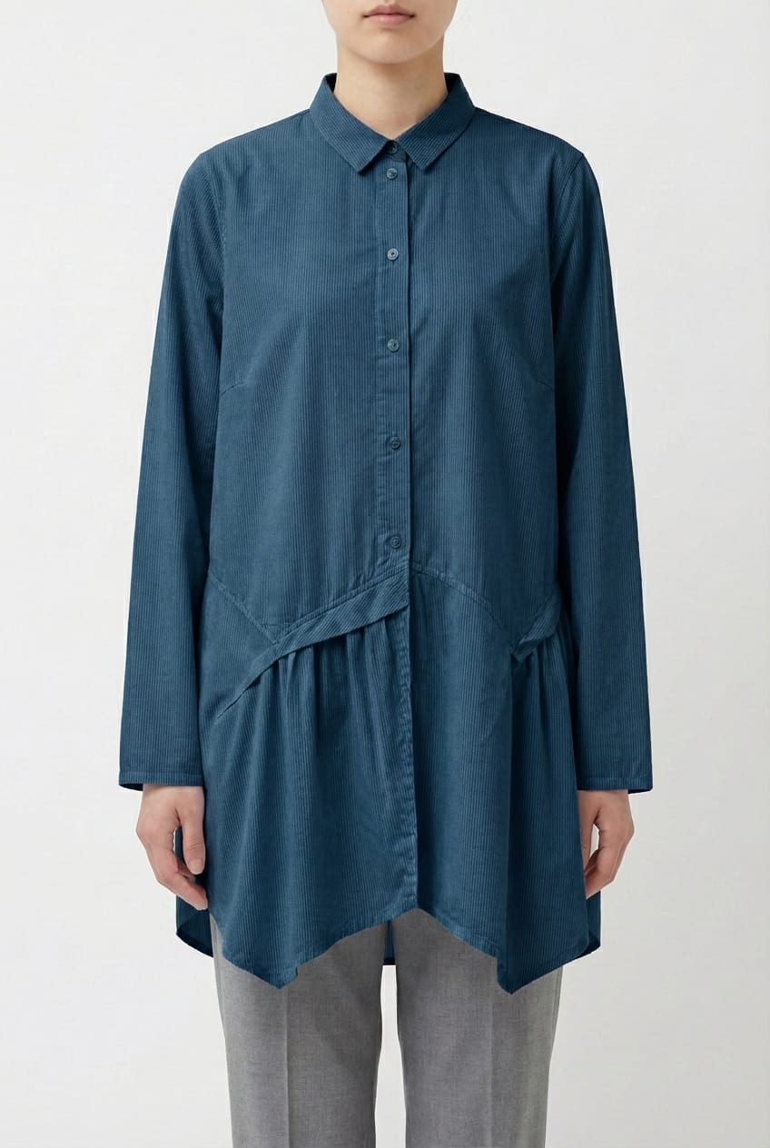 Blouse 6580 - Brushed cotton dobby stretch - 450LAKE - 10260710580