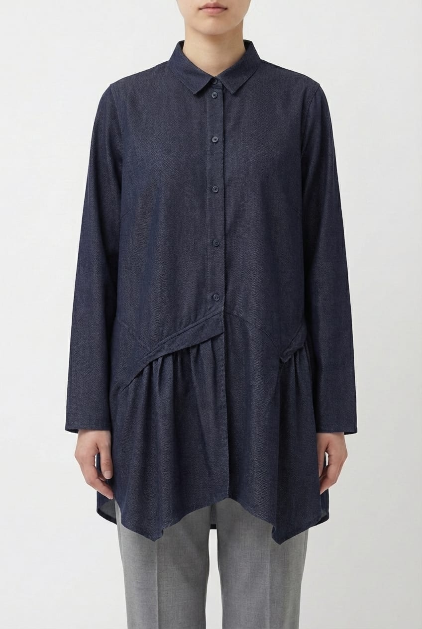 Blouse 6580 - Brushed cotton dobby stretch - 490NAVY - 10260710580
