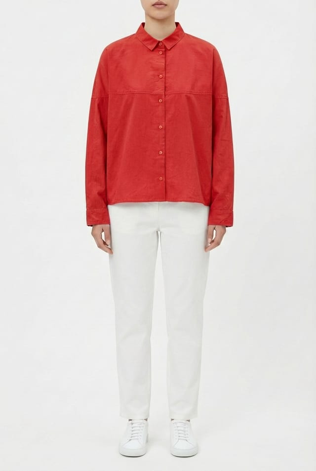 Blouse 6584 - Fine Pinstripe Cotton Poplin - 350SCARLET - 10260710584