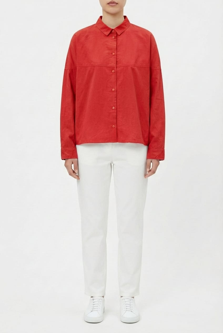 Blouse 6584 - Cotton stretch velvet - 350SCARLET - 10260710584
