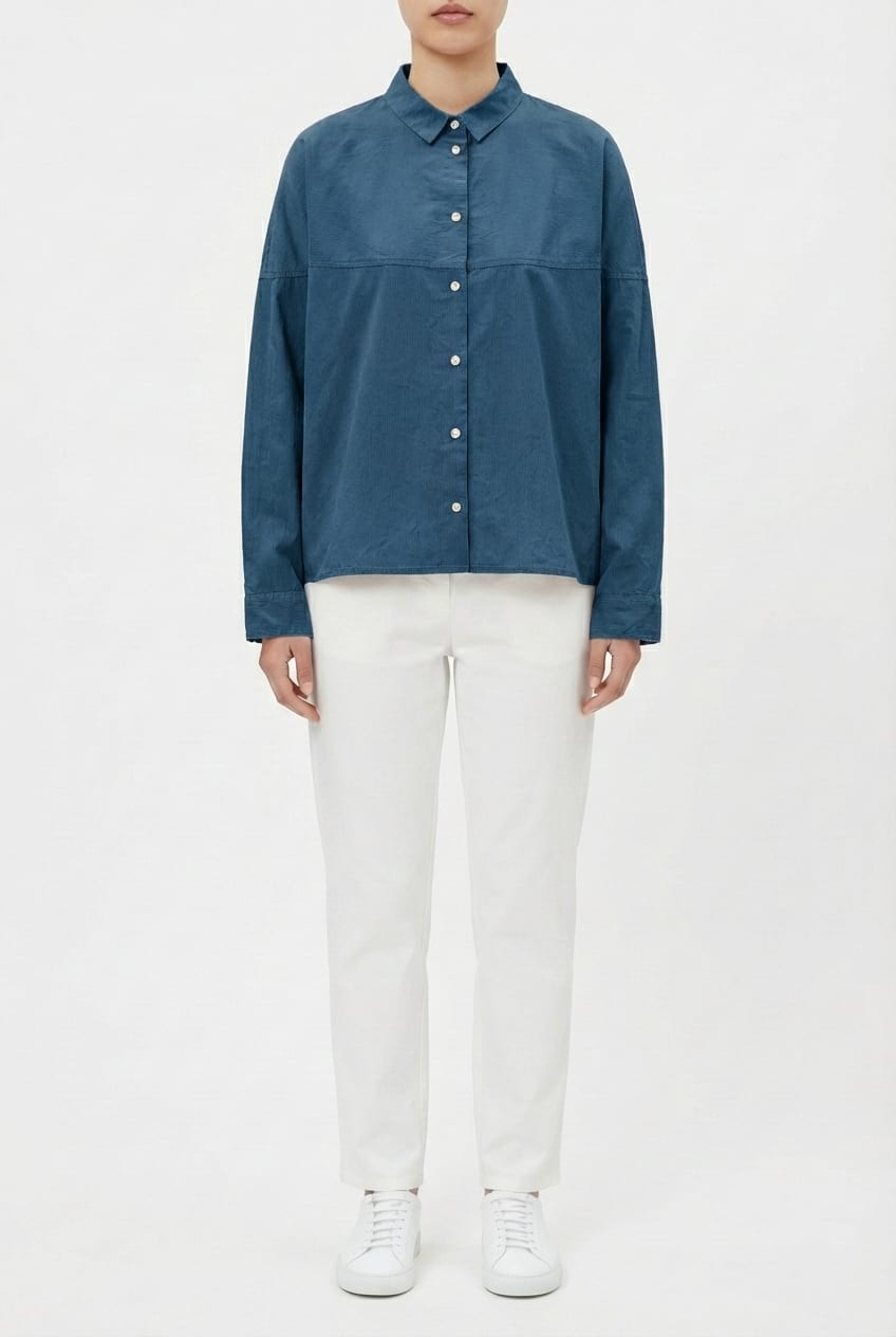 Blouse 6584 - Cotton stretch velvet - 450LAKE - 10260710584