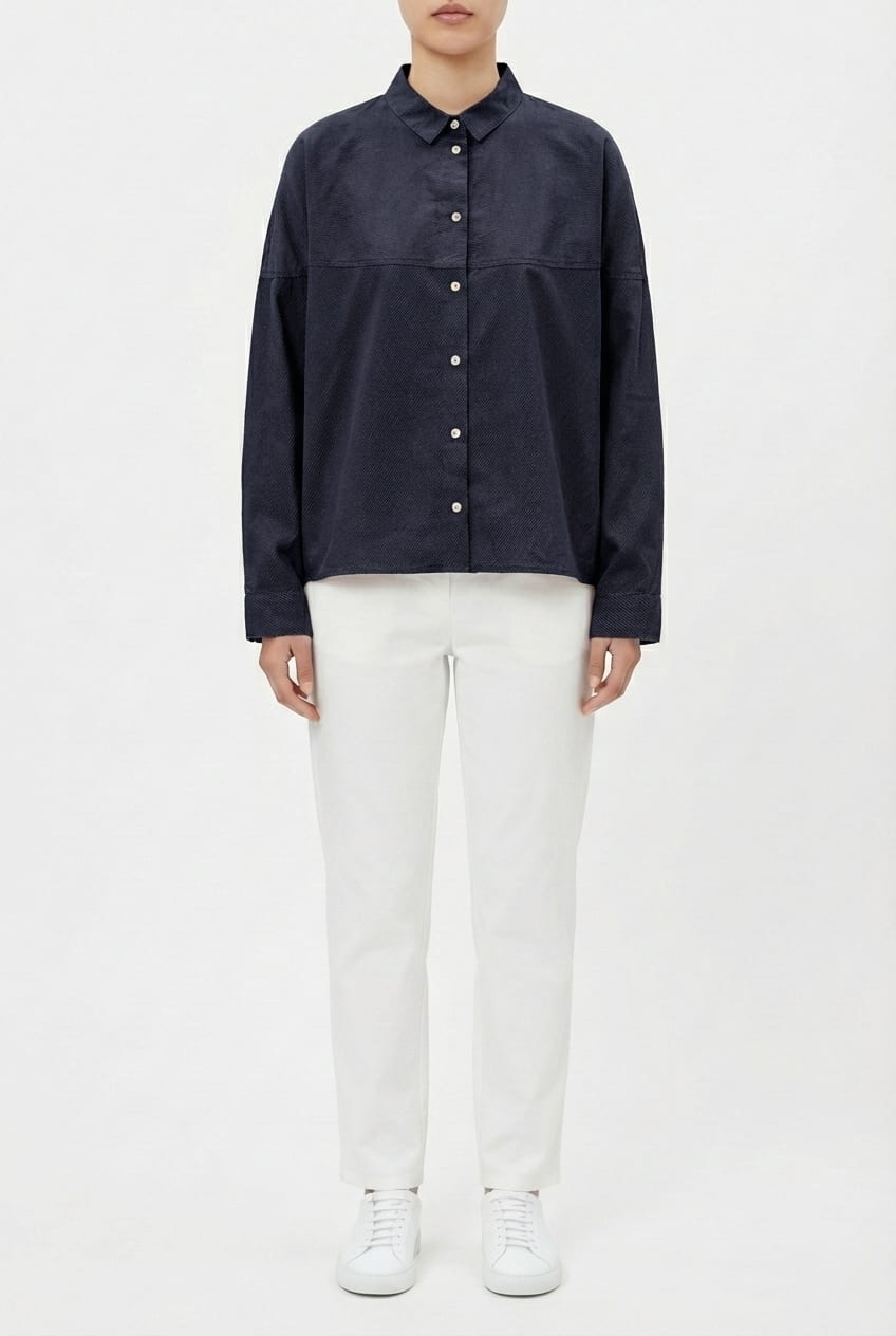 Blouse 6584 - Cotton stretch velvet - 490NAVY - 10260710584