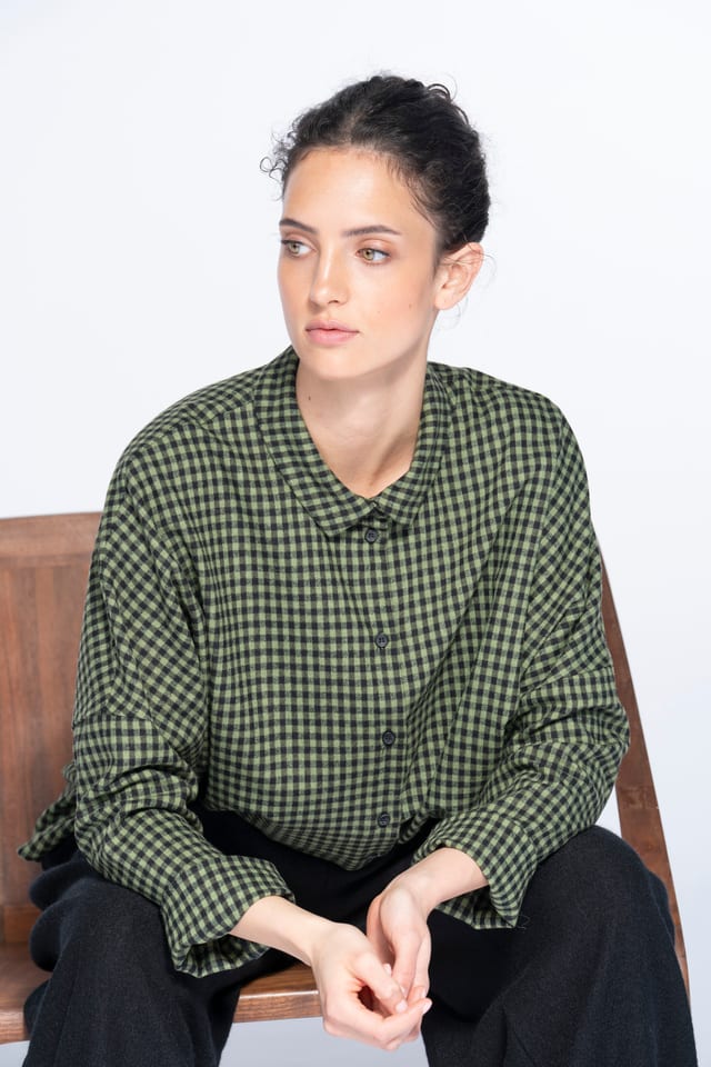 Blouse 6589 - Wool blend with gingham check - 660GREEN - 10260710589
