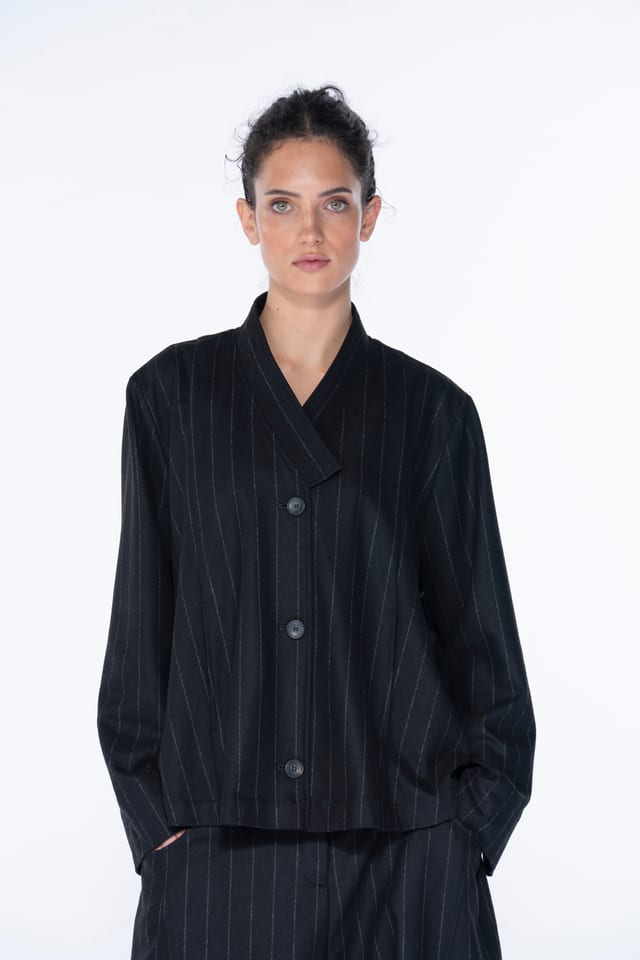 Jacket 6626 - Wool blend with chalk stripes - 990BLACK - 10260710626