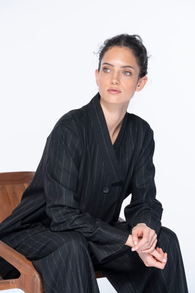 Jacket 6626 - Wool blend with chalk stripes - 990BLACK - 10260710626