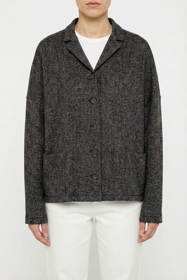 Jacket 6630 - Jacquard jersey with herringbone pattern - 990BLACK - 10260710630