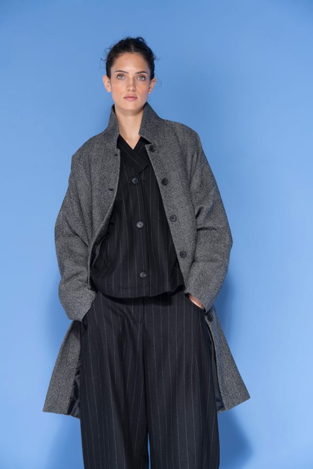 Outdoor jacket 6667 - Brushed herringbone in virgin wool - 990BLACK - 10260710667