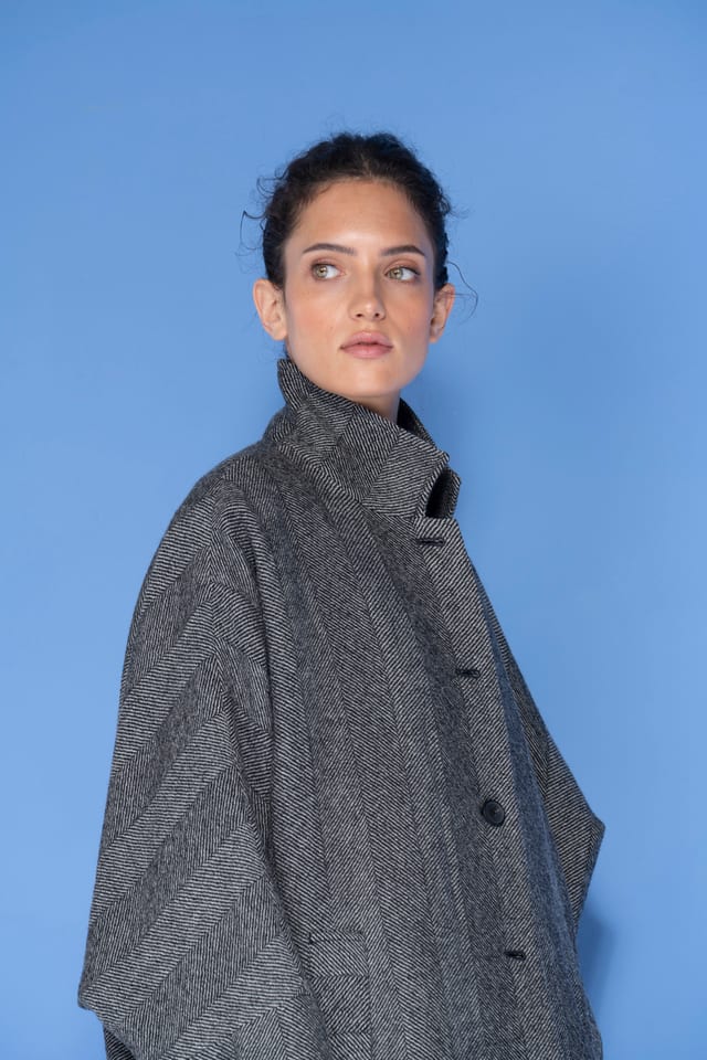 Outdoor jacket 6667 - Brushed herringbone in virgin wool - 990BLACK - 10260710667