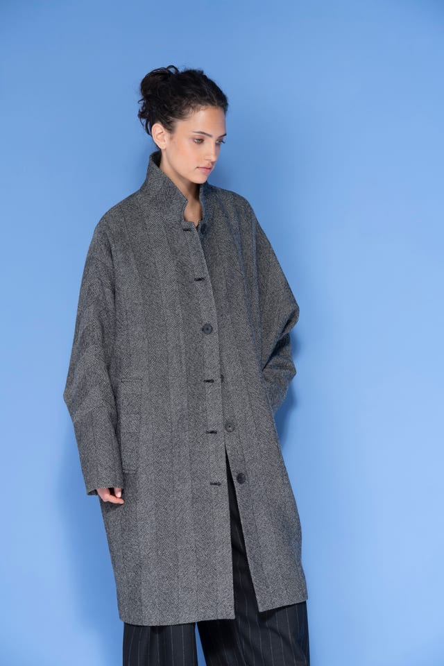 Outdoor jacket 6667 - Brushed herringbone in virgin wool - 990BLACK - 10260710667