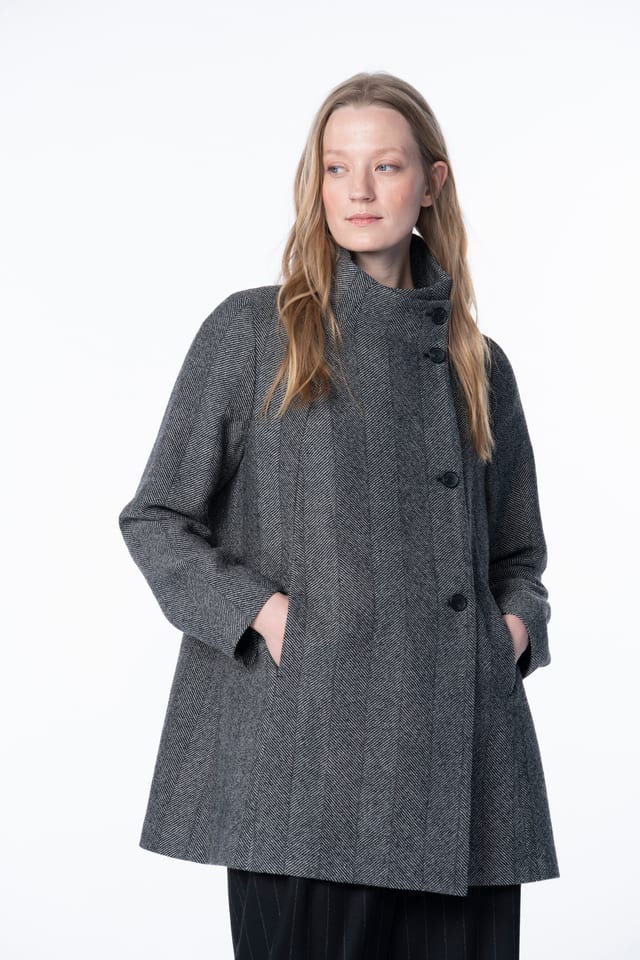 Outdoor jacket 6668 - Brushed herringbone in virgin wool - 990BLACK - 10260710668