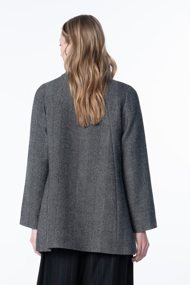 Outdoor jacket 6668 - Brushed herringbone in virgin wool - 990BLACK - 10260710668