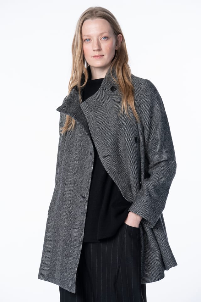 Outdoor jacket 6668 - Brushed herringbone in virgin wool - 990BLACK - 10260710668