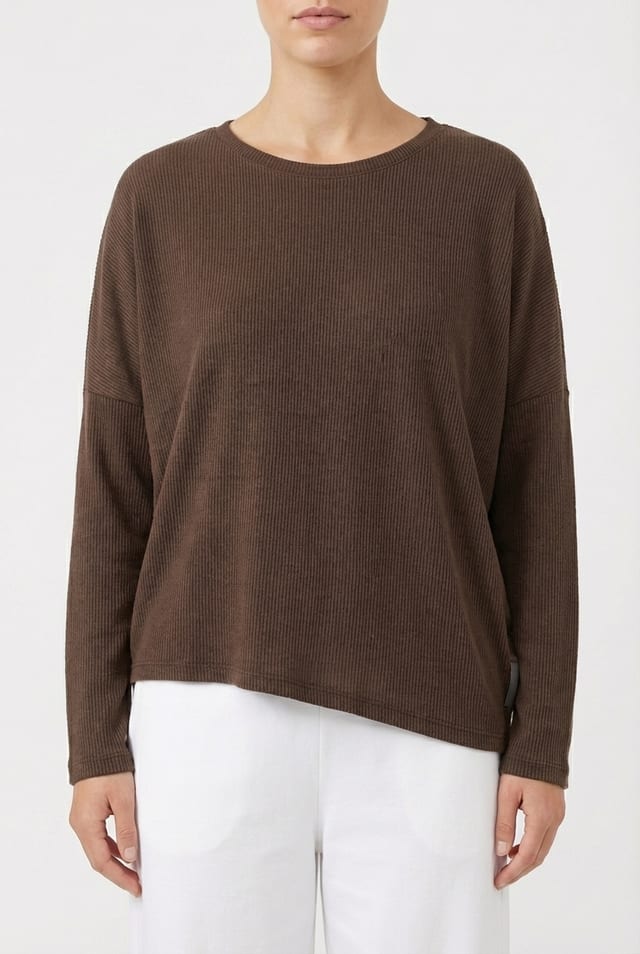 Pullover 6672 - Organic cotton slub jersey - 890CHOCO - 10260710672