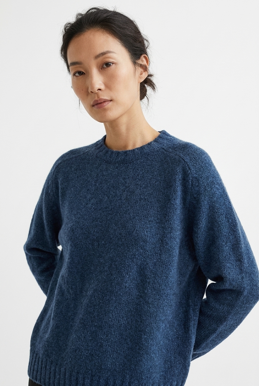 Pullover 6709 Turquoise Bouclé made from a merino and cotton blend