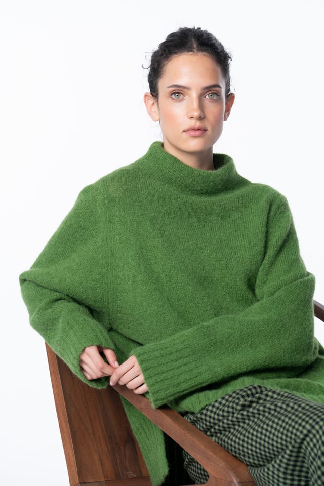 Pullover 6720 - Fluffy alpaca and virgin wool blend - 660GREEN - 10260710720